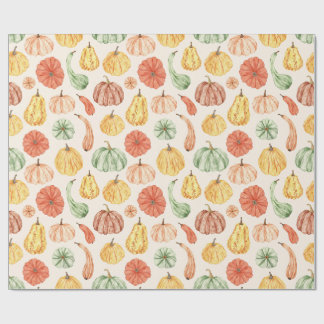 Papier Cadeau Baby Shower Citrouille et Gourde d'Automne