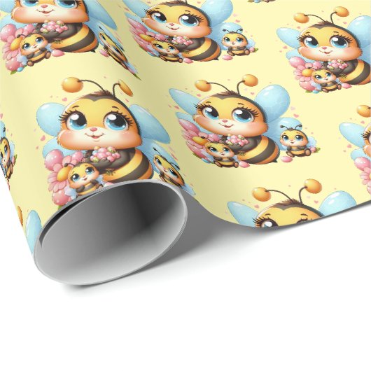 Papier Cadeau Baby shower d'abeille (Coin rond)