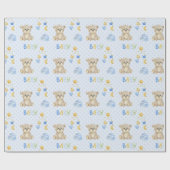 Papier Cadeau Baby shower d'aquarelle bleu Teddy Bear (Plat)