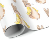 Papier Cadeau Baby shower d'aquarelle de lapin jaune (Coin rond)