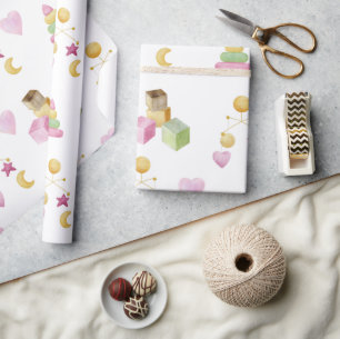Papier Cadeau Baby shower d'aquarelle pour bébé fille