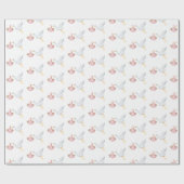 Papier Cadeau Baby shower d'aquarelle rose bébé et cigogne (Plat)