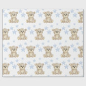Papier Cadeau Baby shower d'aquarelle Teddy Bear Blue Stars (Plat)