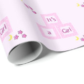 Papier Cadeau Baby shower de blocs et d'étoiles roses (Coin rond)