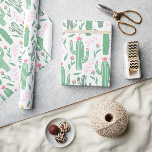 Papier Cadeau Baby shower de cactus vert, rose et jaune (Artisanat)