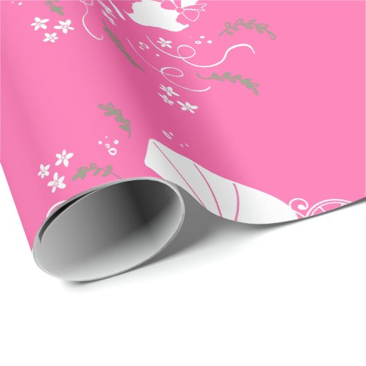 Papier Cadeau Baby shower de chien taureau rose (Coin rond)