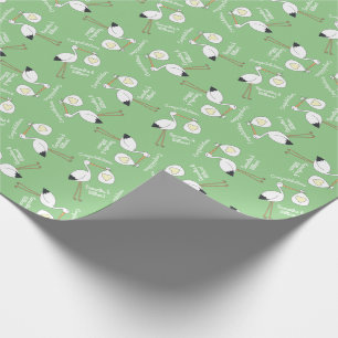 Papier Cadeau Baby shower de cigogne vert genre neutre