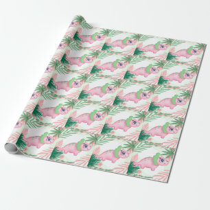 Papier Cadeau Baby shower de dinosaures rose et vert pour filles