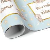 Papier Cadeau Baby shower de lune d'ours de Boho neutre (Coin rond)