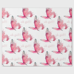 Papier Cadeau Baby shower de papillons roses Oh Girl