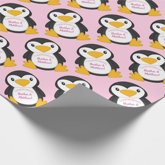 Papier Cadeau Baby shower de pingouin rose (Coin)