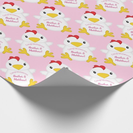 Papier Cadeau Baby shower de poulet rose (Coin)