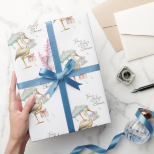 Papier Cadeau Baby shower de ruban Fleur sauvage Stork
