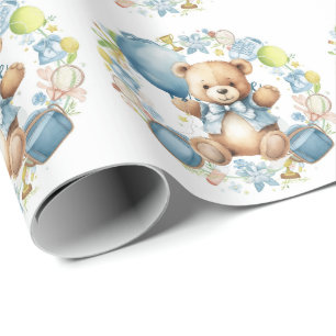 Papier Cadeau Baby shower de tennis pour bébé garçon bleu thème