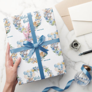 Papier Cadeau Baby shower de tennis pour bébé garçon bleu thème