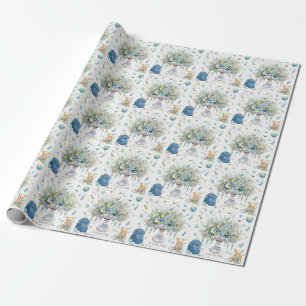 Papier Cadeau Baby shower de tennis pour bébé garçon bleu thème