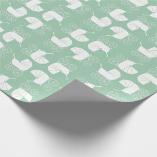 Papier Cadeau Baby shower de transport vintage vert genre neutre