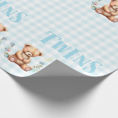 Papier Cadeau Baby shower de typographie Blue Teddy Bear Twins (Coin)