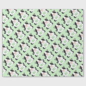 Papier Cadeau Baby shower de vache vert (Plat)