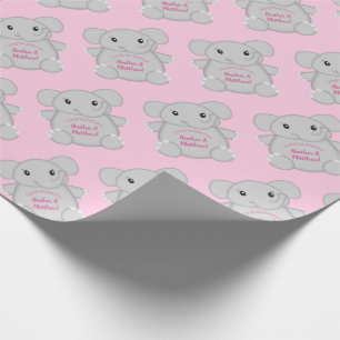 Papier Cadeau Baby shower d'éléphant rose