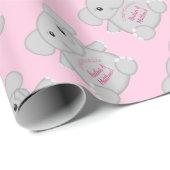Papier Cadeau Baby shower d'éléphant rose (Coin rond)