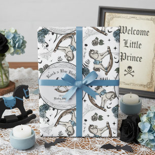Papier Cadeau Baby shower éffrayant Blue Vintage Rocse Horse