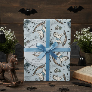 Papier Cadeau Baby shower éffrayant Blue Vintage Rocse Horse