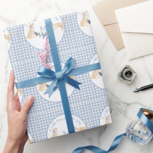 Papier Cadeau Baby shower En vichy bleu et blanc