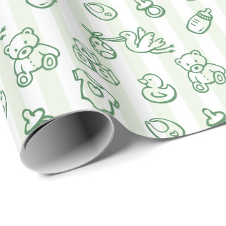 Papier Cadeau Baby-Shower Fantaisiste Dessin Main Verte Doodle
