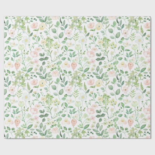 Papier Cadeau Baby Shower Fête de Mariage Floral Rose Vert (Plat)
