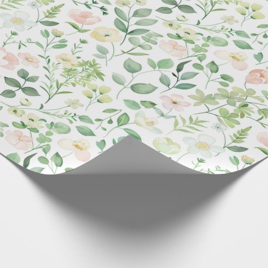 Papier Cadeau Baby Shower Fête de Mariage Floral Rose Vert (Coin)