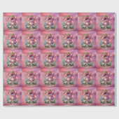 Papier Cadeau Baby shower Fille Dragon Rose Hot (Plat)