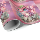 Papier Cadeau Baby shower Fille Dragon Rose Hot (Coin rond)