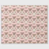 Papier Cadeau Baby shower fille ours en Teddy rose (Plat)