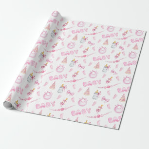 Papier Cadeau Baby shower fille rose