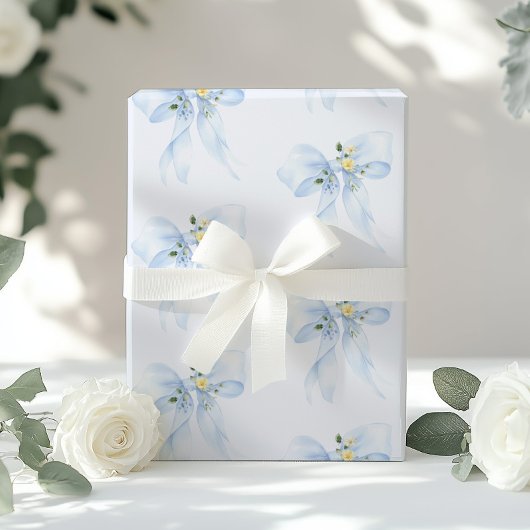 Papier Cadeau Baby shower Fleur sauvage à fleurs à cou bleu