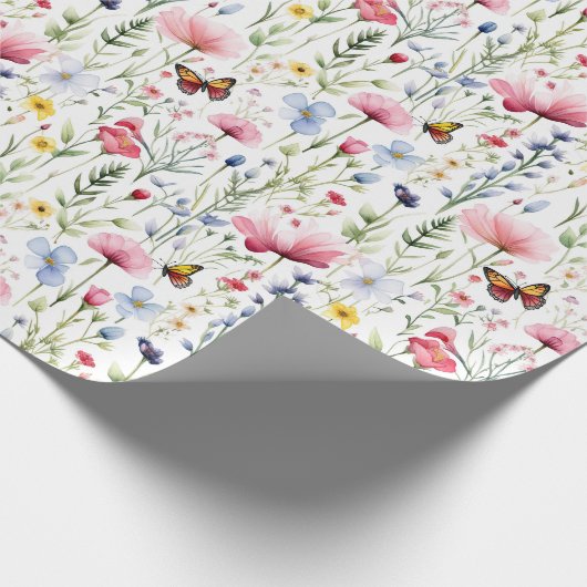 Papier Cadeau Baby Shower Fleurs Papillons Rose Bleu (Coin)