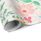 Papier Cadeau Baby shower floral coloré Festif (Coin rond)