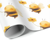 Papier Cadeau Baby shower Floral d'Abeille mignonne (Coin rond)