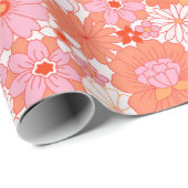 Papier Cadeau Baby shower Floral Rose Orange Retro Boho (Coin rond)