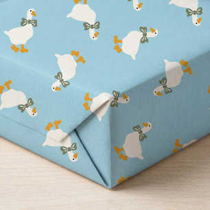 Papier Cadeau Baby Shower Garçon Bleu Poudre Oie Sage Bow