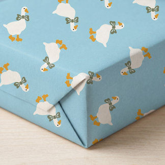 Papier Cadeau Baby Shower Garçon Bleu Poudre Oie Sage Bow