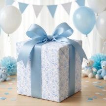 Baby Shower Garçon Fleurie Ruban Bleu Poussiéreux