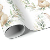 Papier Cadeau Baby shower lapin de Pâques de lapin doré vert dou (Coin rond)