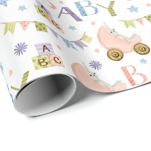 Papier Cadeau Baby shower lapin mignon (Coin rond)