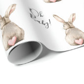 Papier Cadeau Baby Shower Lapin Mignon Queue de Rose (Coin rond)