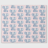 Papier Cadeau Baby shower mignon aquarelle bleu éléphant (Plat)