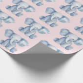 Papier Cadeau Baby shower mignon aquarelle bleu éléphant (Coin)