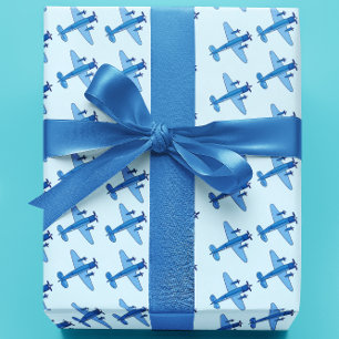 Papier Cadeau Baby shower Motif d'avion bleu