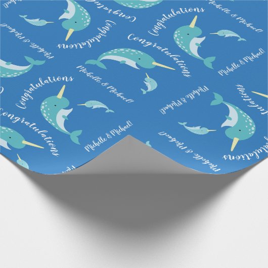 Papier Cadeau Baby shower Narwhal Blue Boy Whale (Coin)